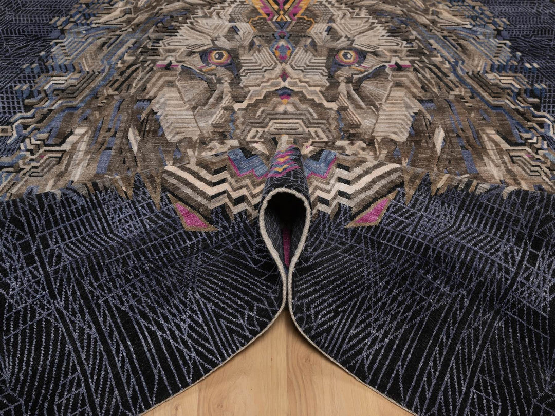 7'10" x 10'1" New Hand Knotted Brown Wool & Silk Rectangle Oriental Rug - MOA10292049