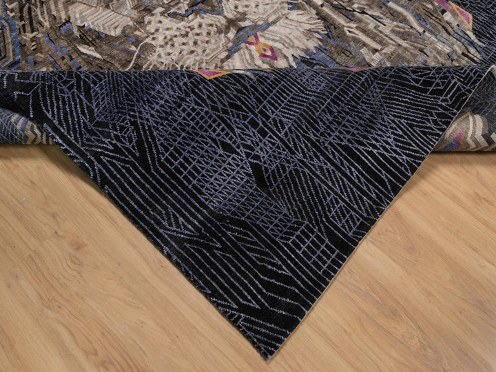 7'10" x 10'1" New Hand Knotted Brown Wool & Silk Rectangle Oriental Rug - MOA10292049