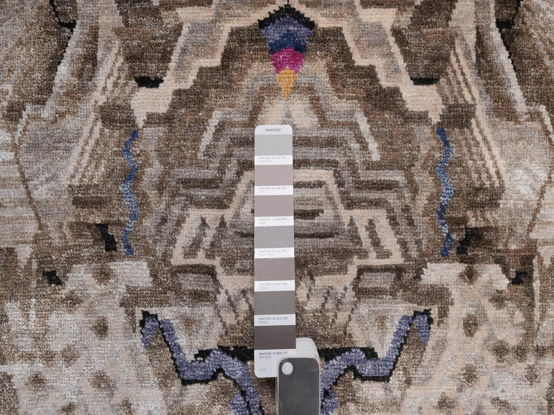 7'10" x 10'1" New Hand Knotted Brown Wool & Silk Rectangle Oriental Rug - MOA10292049