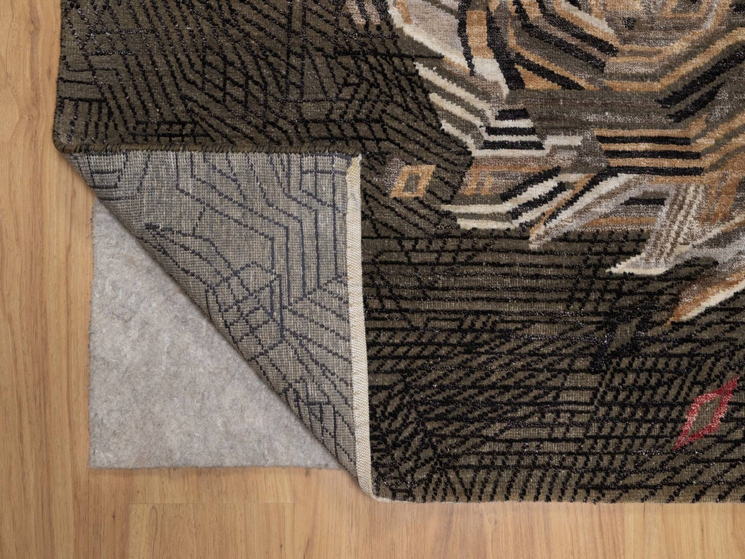 8'0" x 10'0" New Hand Knotted Brown Wool & Silk Rectangle Oriental Rug - MOA10292050