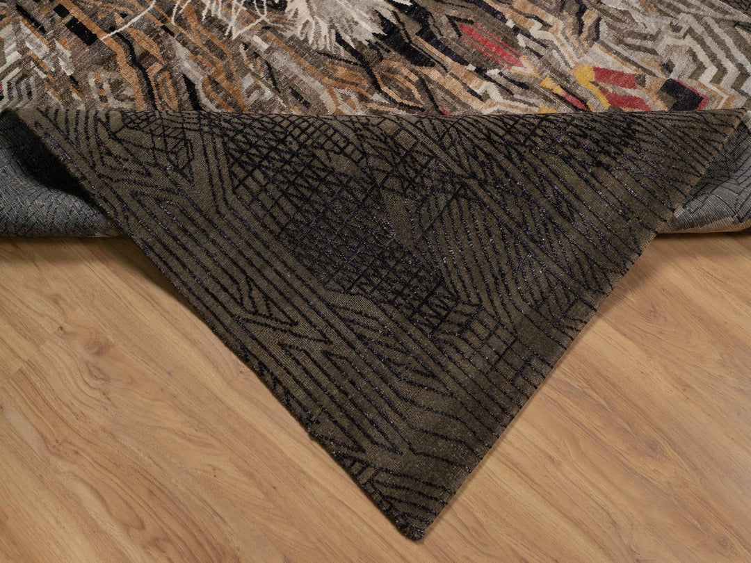 8'0" x 10'0" New Hand Knotted Brown Wool & Silk Rectangle Oriental Rug - MOA10292050