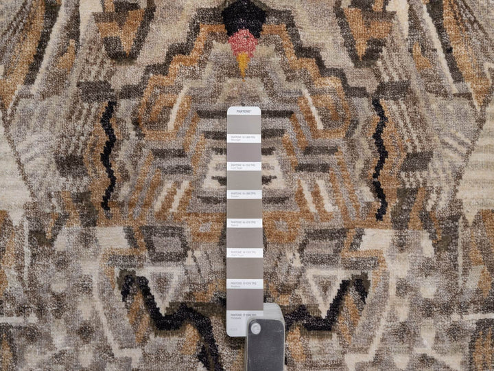 8'0" x 10'0" New Hand Knotted Brown Wool & Silk Rectangle Oriental Rug - MOA10292050