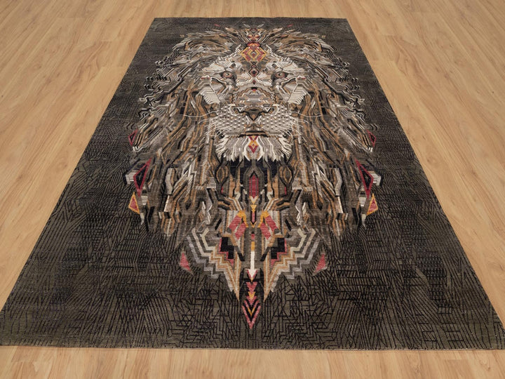 8'11" x 12'1" New Hand Knotted Brown Wool & Silk Rectangle Oriental Rug - MOA10292051