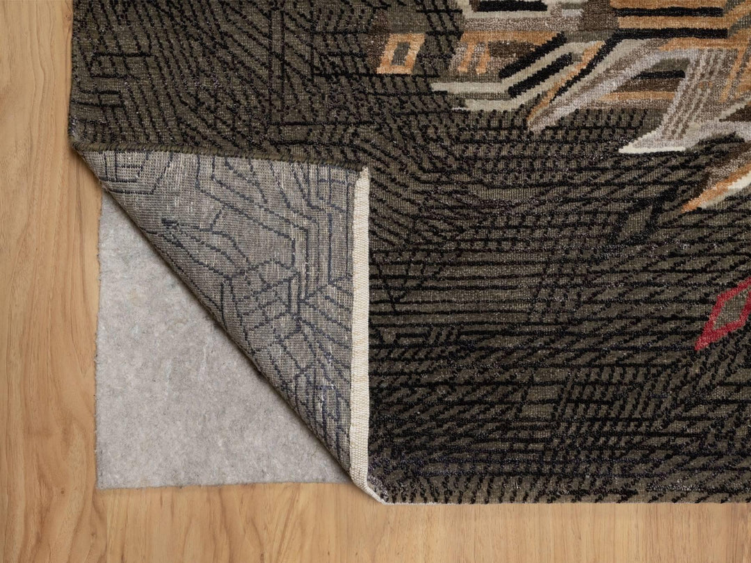 8'11" x 12'1" New Hand Knotted Brown Wool & Silk Rectangle Oriental Rug - MOA10292051