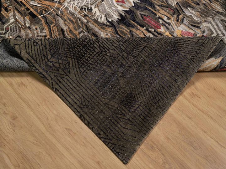 8'11" x 12'1" New Hand Knotted Brown Wool & Silk Rectangle Oriental Rug - MOA10292051