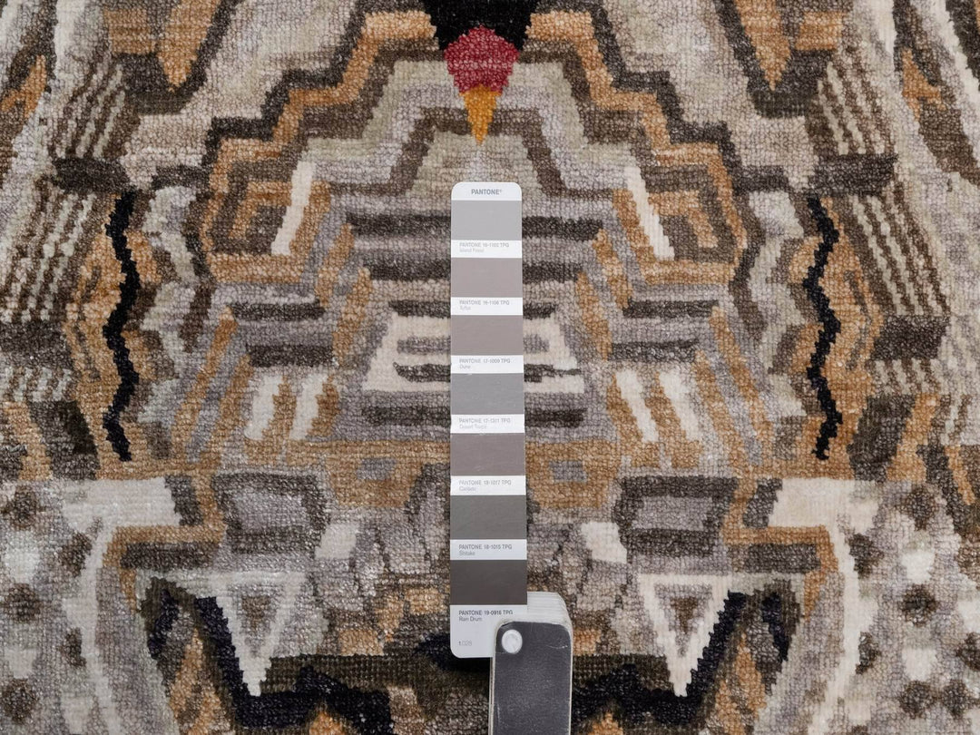 8'11" x 12'1" New Hand Knotted Brown Wool & Silk Rectangle Oriental Rug - MOA10292051