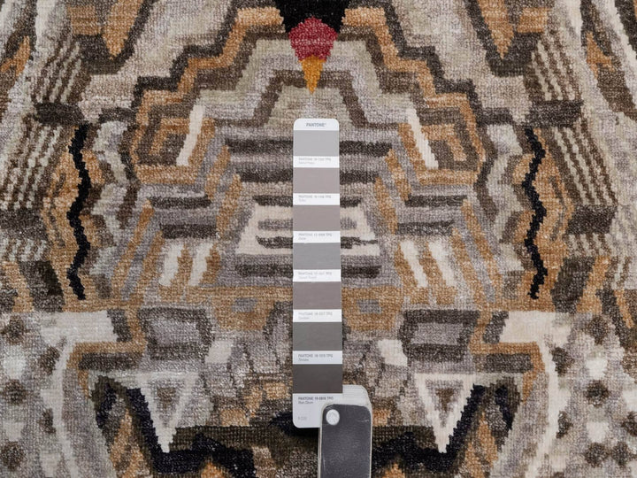 8'11" x 12'1" New Hand Knotted Brown Wool & Silk Rectangle Oriental Rug - MOA10292051