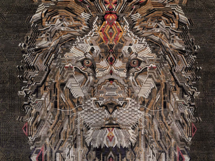 8'11" x 12'1" New Hand Knotted Brown Wool & Silk Rectangle Oriental Rug - MOA10292051