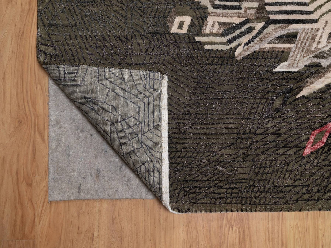 9'0" x 12'0" New Hand Knotted Brown Wool & Silk Rectangle Oriental Rug - MOA10292052