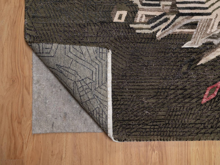 9'0" x 12'0" New Hand Knotted Brown Wool & Silk Rectangle Oriental Rug - MOA10292052