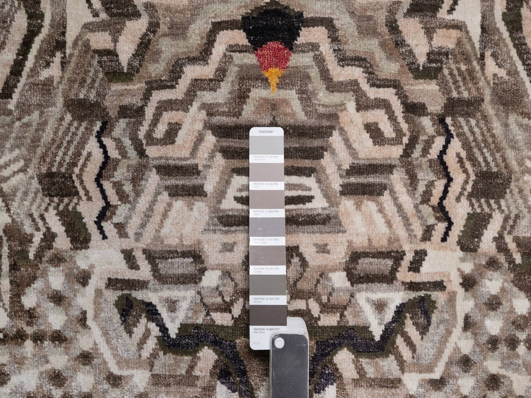 9'0" x 12'0" New Hand Knotted Brown Wool & Silk Rectangle Oriental Rug - MOA10292052