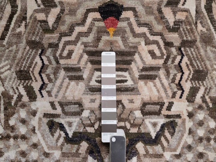 9'0" x 12'0" New Hand Knotted Brown Wool & Silk Rectangle Oriental Rug - MOA10292052