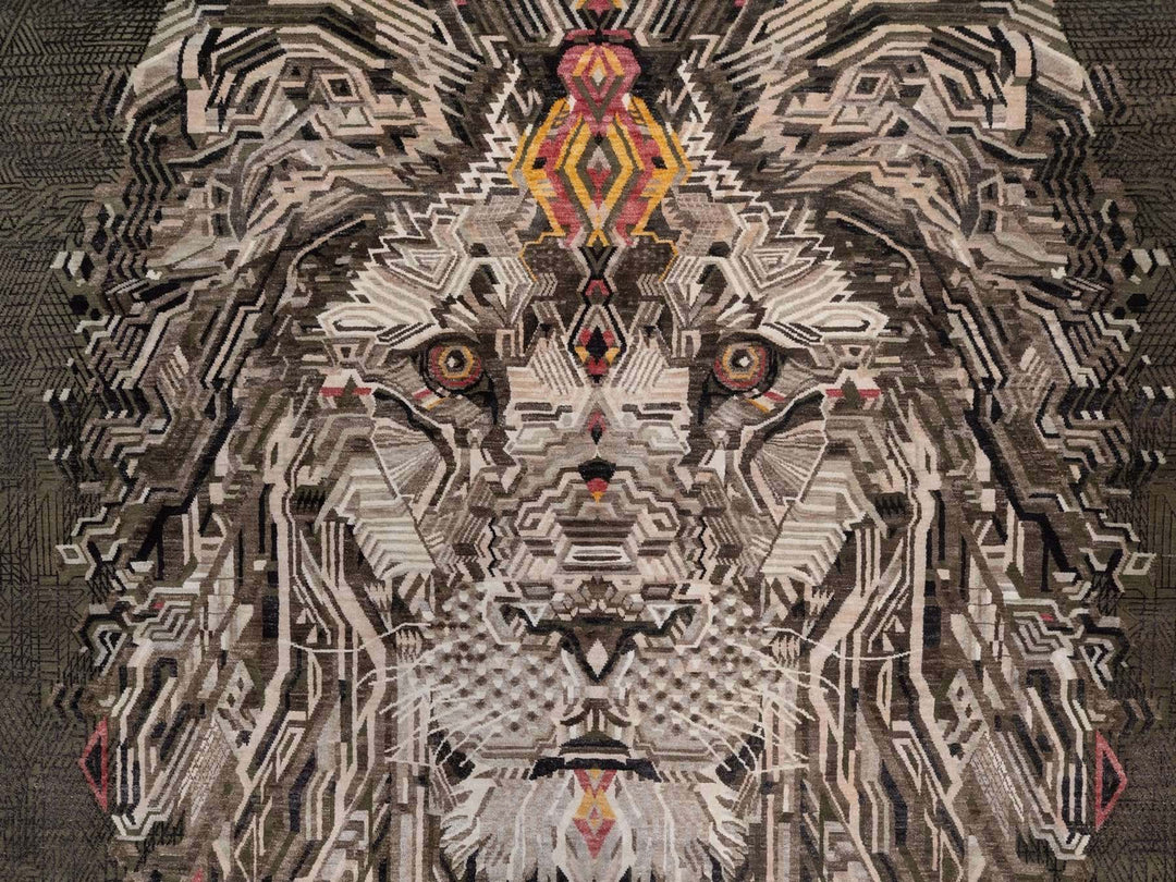 9'0" x 12'0" New Hand Knotted Brown Wool & Silk Rectangle Oriental Rug - MOA10292052