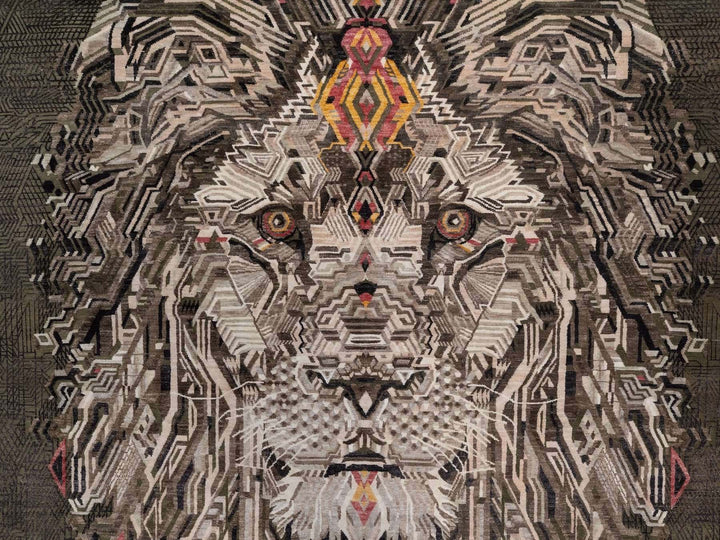 9'0" x 12'0" New Hand Knotted Brown Wool & Silk Rectangle Oriental Rug - MOA10292052