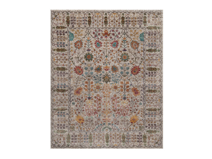 8'0" x 9'11" New Hand Knotted Ivory Wool & Silk Rectangle Oriental Rug - MOA10292053