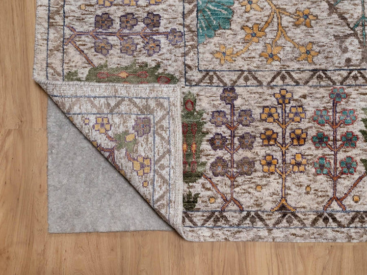 8'0" x 9'11" New Hand Knotted Ivory Wool & Silk Rectangle Oriental Rug - MOA10292053