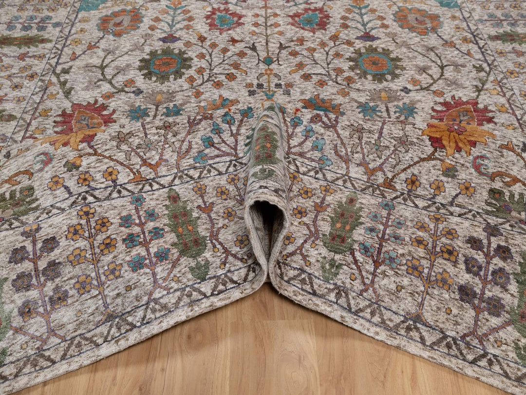 8'0" x 9'11" New Hand Knotted Ivory Wool & Silk Rectangle Oriental Rug - MOA10292053