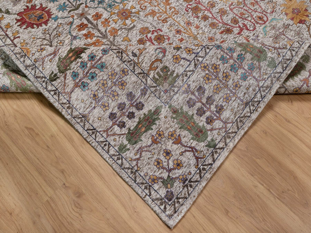 8'0" x 9'11" New Hand Knotted Ivory Wool & Silk Rectangle Oriental Rug - MOA10292053