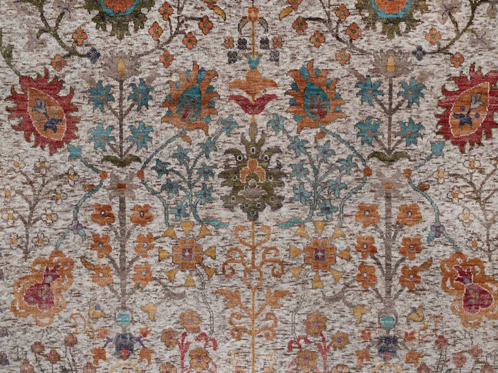 8'0" x 9'11" New Hand Knotted Ivory Wool & Silk Rectangle Oriental Rug - MOA10292053