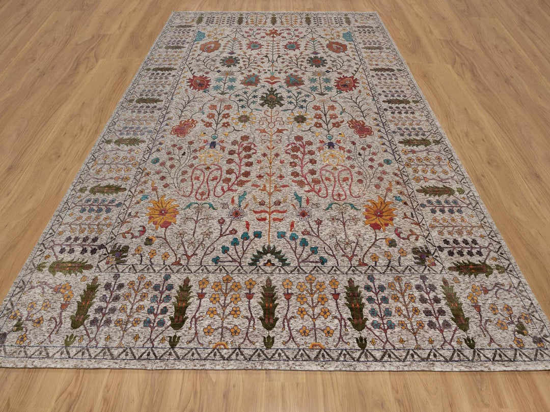 9'11" x 14'0" New Hand Knotted Ivory Wool & Silk Rectangle Oriental Rug - MOA10292054