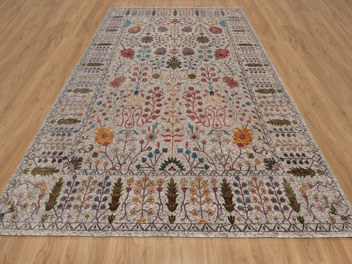 9'11" x 14'0" New Hand Knotted Ivory Wool & Silk Rectangle Oriental Rug - MOA10292054