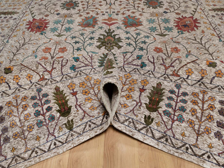 9'11" x 14'0" New Hand Knotted Ivory Wool & Silk Rectangle Oriental Rug - MOA10292054