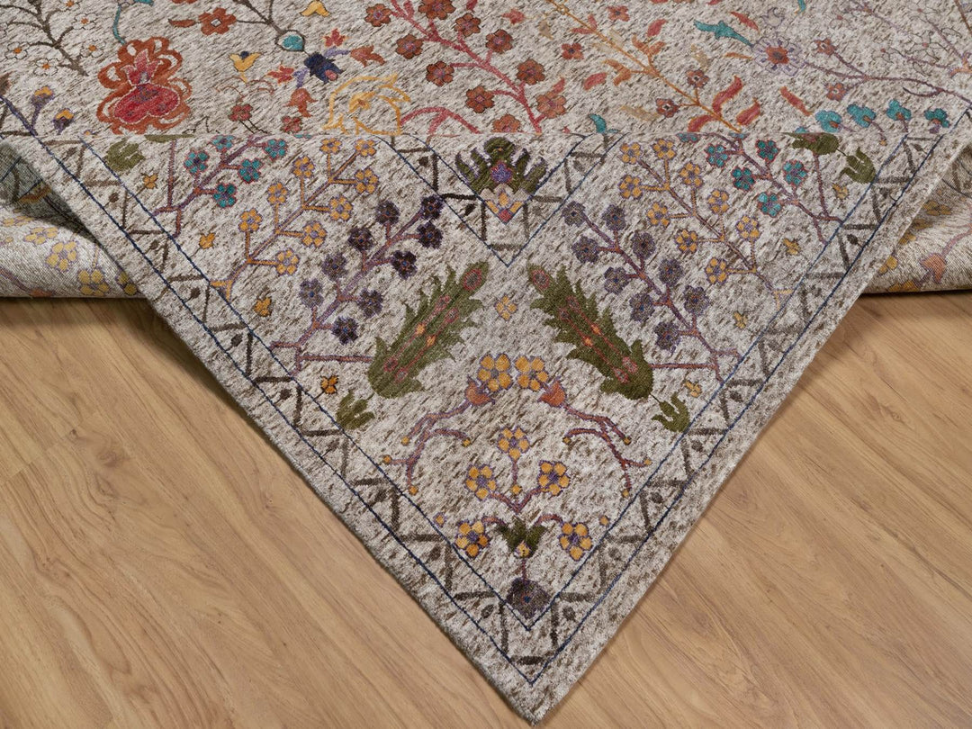 9'11" x 14'0" New Hand Knotted Ivory Wool & Silk Rectangle Oriental Rug - MOA10292054