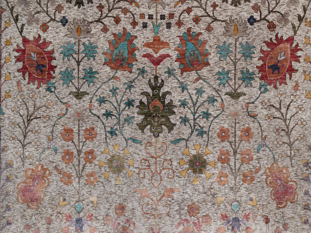 9'11" x 14'0" New Hand Knotted Ivory Wool & Silk Rectangle Oriental Rug - MOA10292054