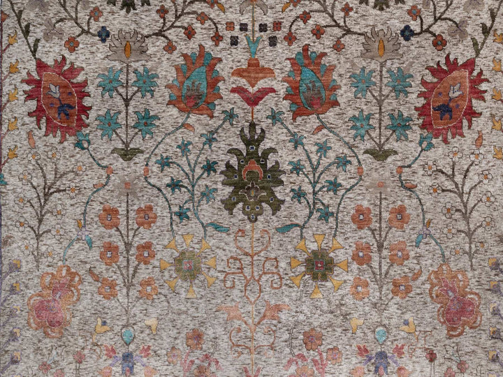 9'11" x 14'0" New Hand Knotted Ivory Wool & Silk Rectangle Oriental Rug - MOA10292054