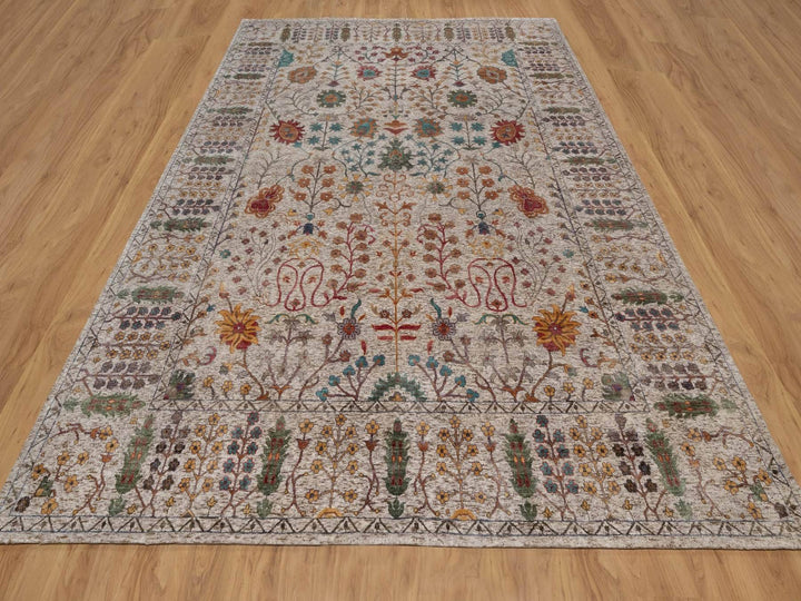 8'11" x 12'2" New Hand Knotted Ivory Wool & Silk Rectangle Oriental Rug - MOA10292055