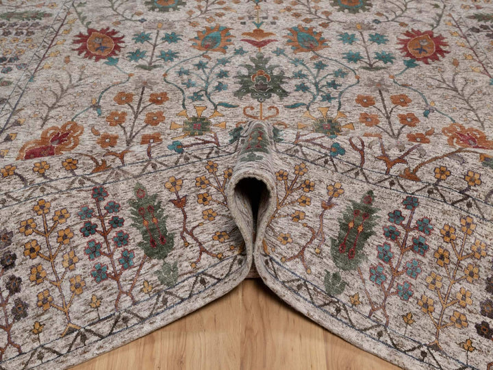 8'11" x 12'2" New Hand Knotted Ivory Wool & Silk Rectangle Oriental Rug - MOA10292055