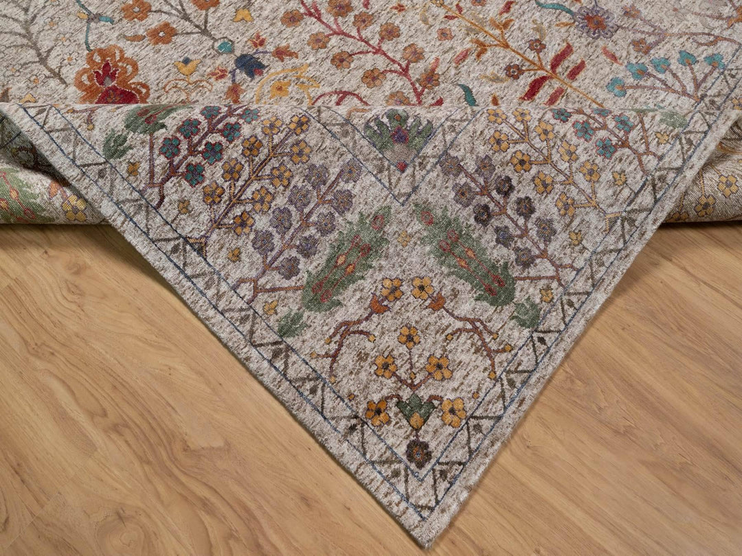 8'11" x 12'2" New Hand Knotted Ivory Wool & Silk Rectangle Oriental Rug - MOA10292055