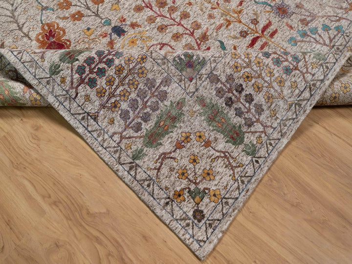 8'11" x 12'2" New Hand Knotted Ivory Wool & Silk Rectangle Oriental Rug - MOA10292055