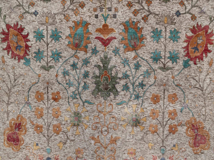 8'11" x 12'2" New Hand Knotted Ivory Wool & Silk Rectangle Oriental Rug - MOA10292055