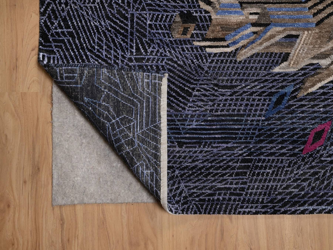 9'0" x 12'1" New Hand Knotted Black Wool & Silk Rectangle Oriental Rug - MOA10292056