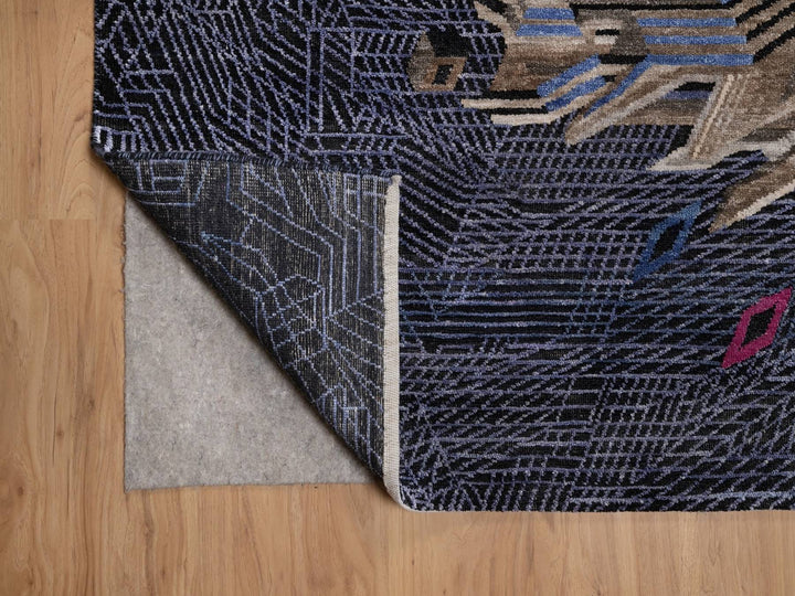 9'0" x 12'1" New Hand Knotted Black Wool & Silk Rectangle Oriental Rug - MOA10292056