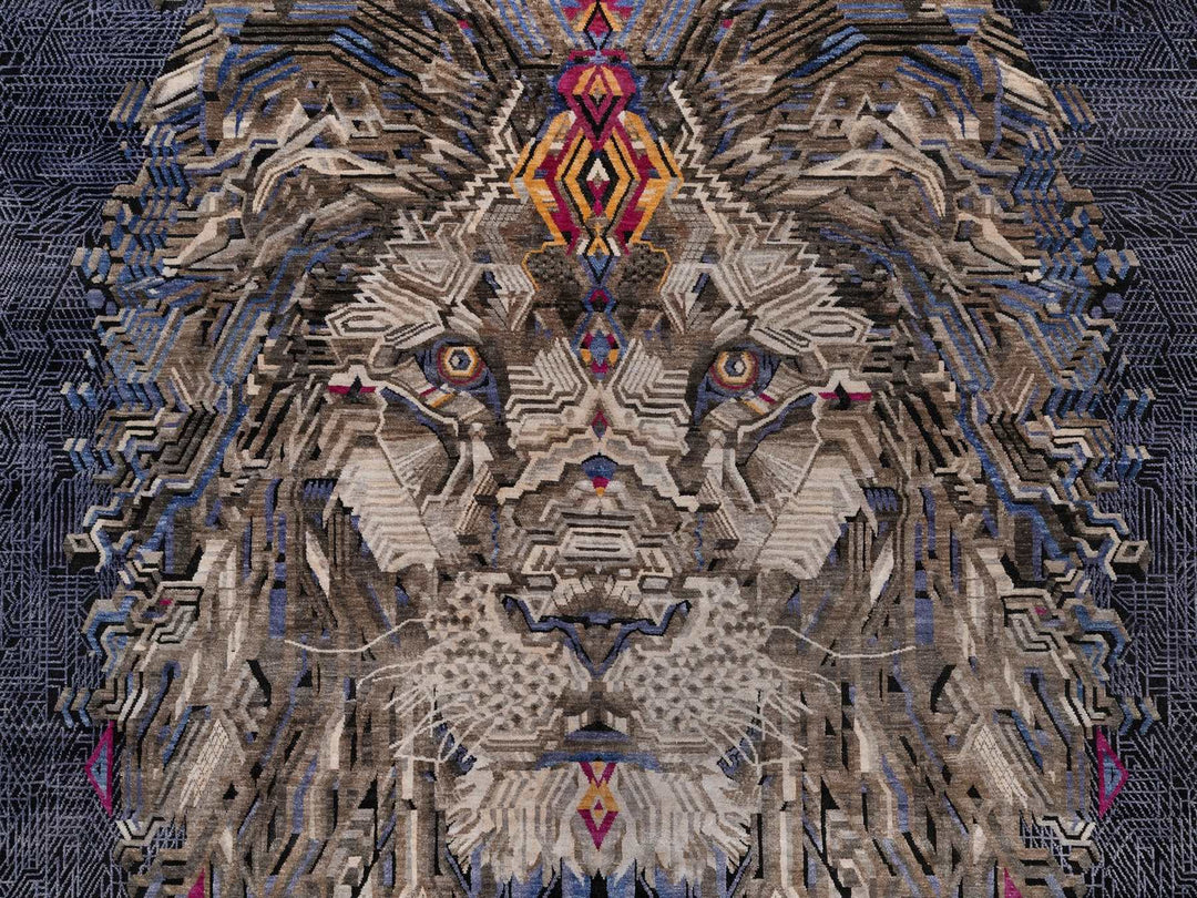 9'0" x 12'1" New Hand Knotted Black Wool & Silk Rectangle Oriental Rug - MOA10292056