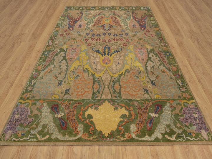 8'9" x 11'10" New Hand Knotted Brown Wool & Silk Rectangle Oriental Rug - MOA10292057