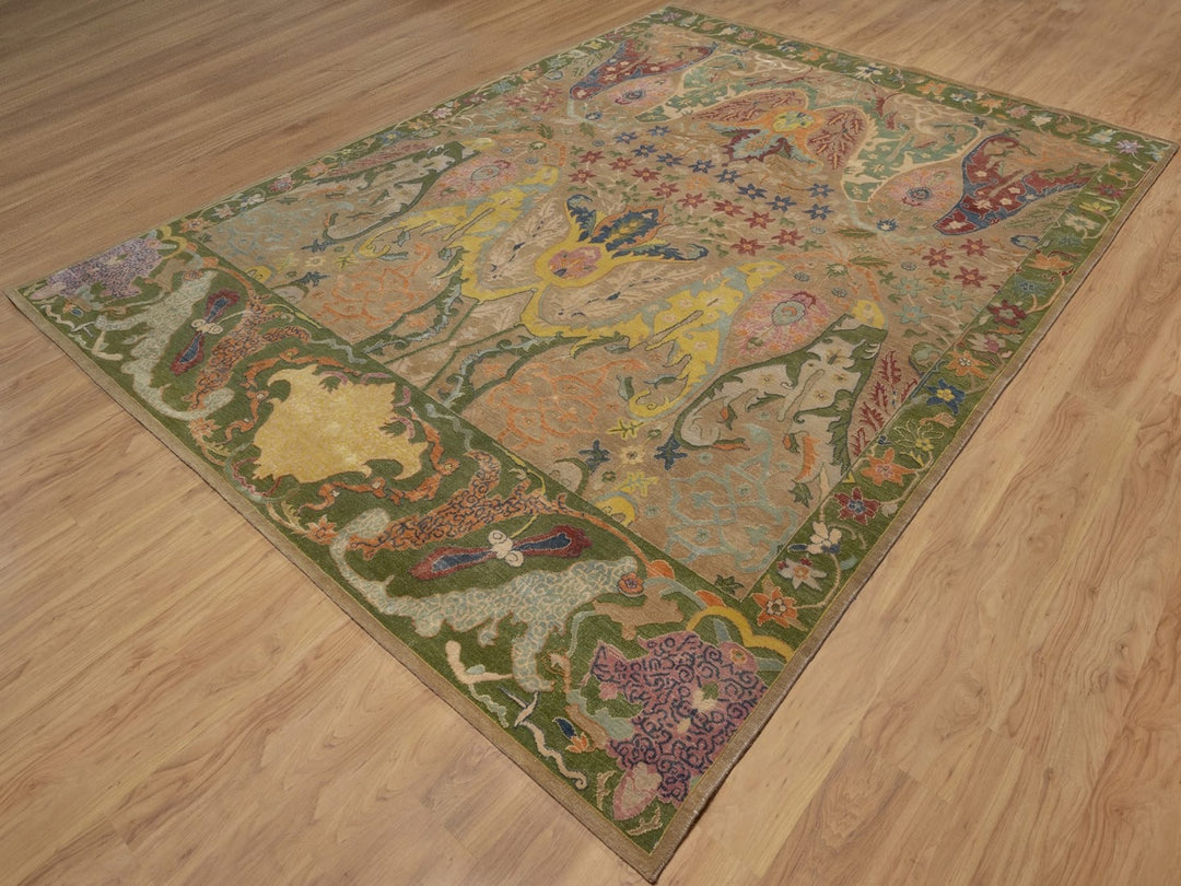 8'9" x 11'10" New Hand Knotted Brown Wool & Silk Rectangle Oriental Rug - MOA10292057