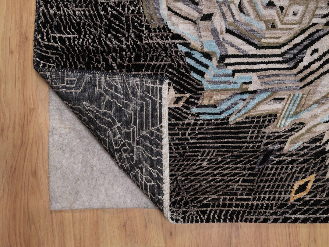 8'0" x 10'0" New Hand Knotted Black Wool & Silk Rectangle Oriental Rug - MOA10292058