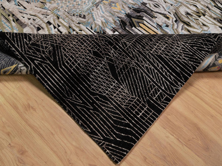 8'0" x 10'0" New Hand Knotted Black Wool & Silk Rectangle Oriental Rug - MOA10292058