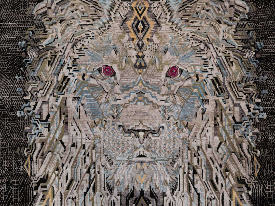 8'0" x 10'0" New Hand Knotted Black Wool & Silk Rectangle Oriental Rug - MOA10292058