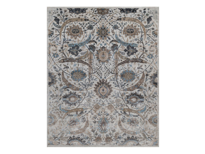 8'0" x 10'0" New Hand Knotted Grey Wool & Silk Rectangle Oriental Rug - MOA10292059