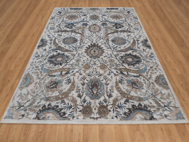 8'0" x 10'0" New Hand Knotted Grey Wool & Silk Rectangle Oriental Rug - MOA10292059