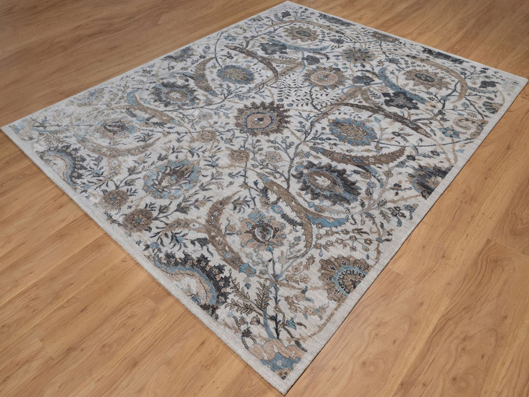 8'0" x 10'0" New Hand Knotted Grey Wool & Silk Rectangle Oriental Rug - MOA10292059