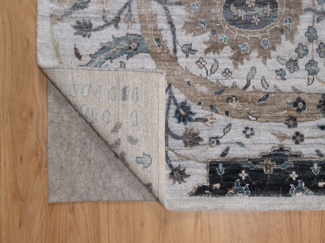 8'0" x 10'0" New Hand Knotted Grey Wool & Silk Rectangle Oriental Rug - MOA10292059