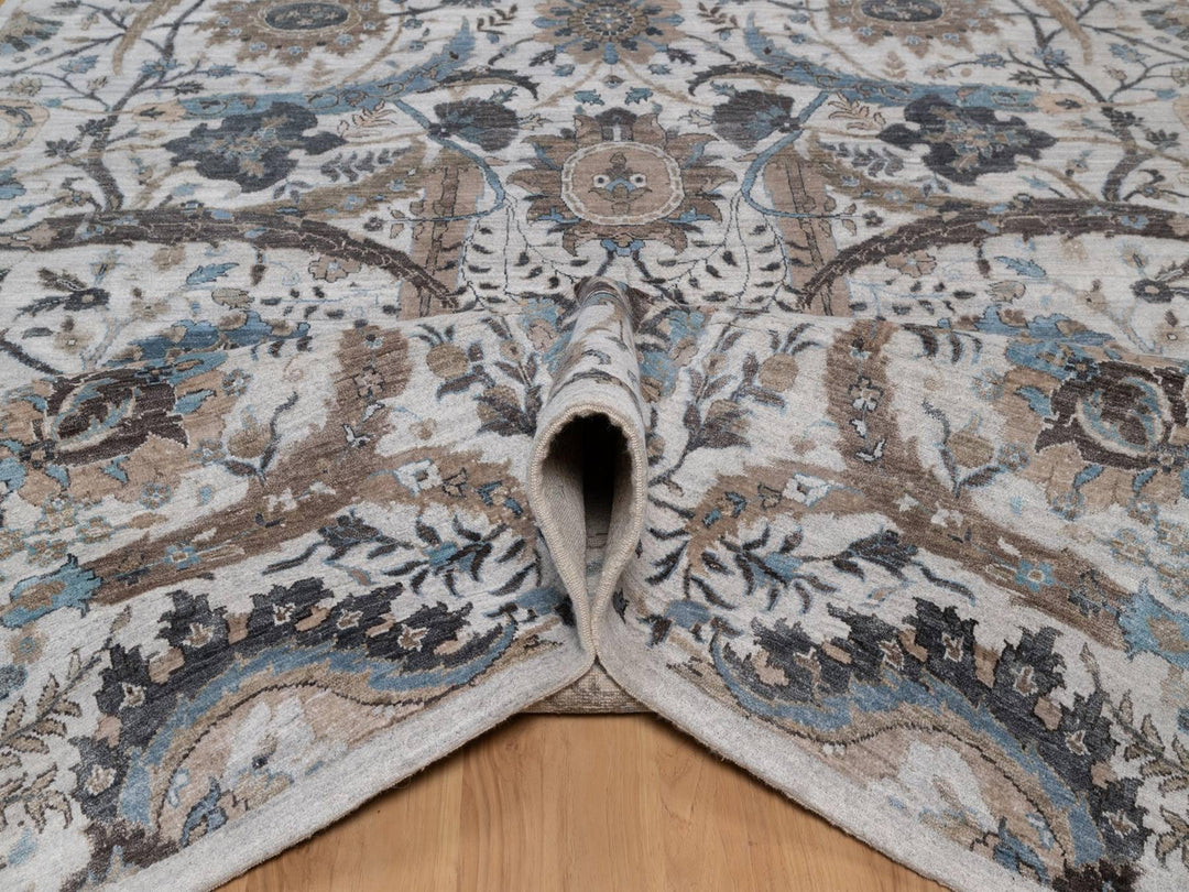 8'0" x 10'0" New Hand Knotted Grey Wool & Silk Rectangle Oriental Rug - MOA10292059