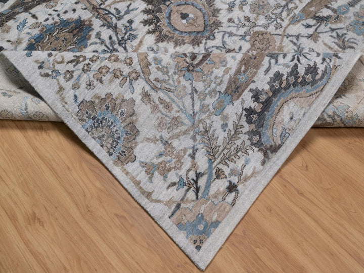 8'0" x 10'0" New Hand Knotted Grey Wool & Silk Rectangle Oriental Rug - MOA10292059