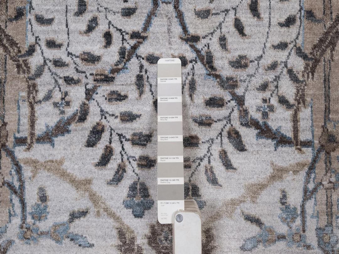 8'0" x 10'0" New Hand Knotted Grey Wool & Silk Rectangle Oriental Rug - MOA10292059