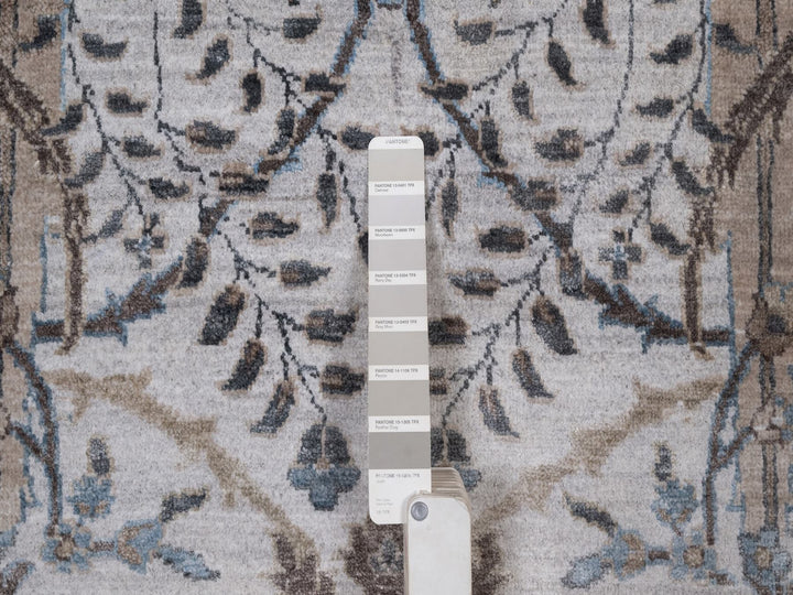 8'0" x 10'0" New Hand Knotted Grey Wool & Silk Rectangle Oriental Rug - MOA10292059